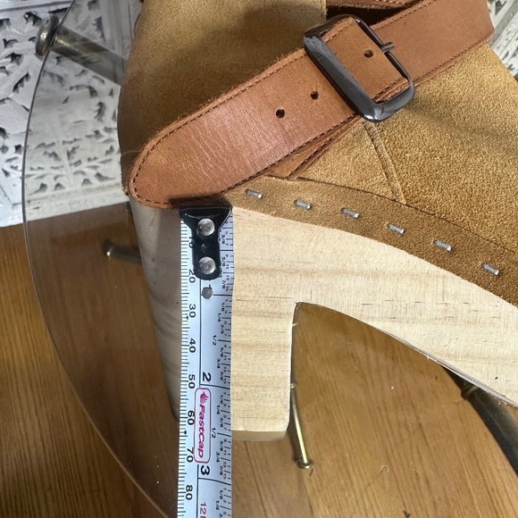 Free People Bungalow Tan Suede Leather Wooden Blog Boots Sz 8 - Picture 11 of 13